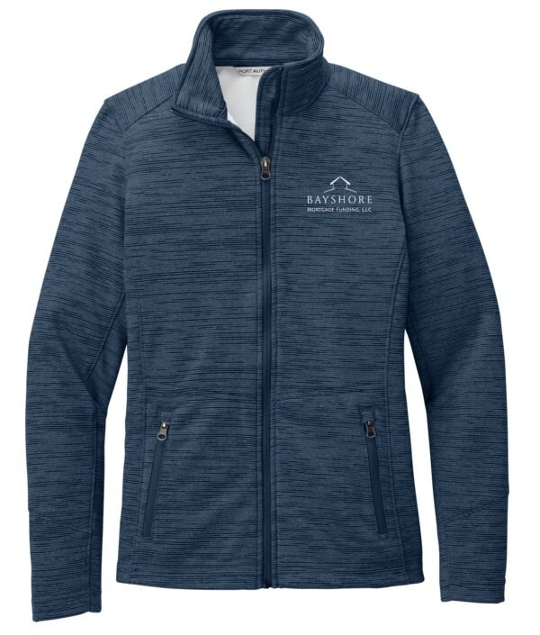 l231_navy_flat_front_white_logo Port Authority Ladies’ Digi Stripe Fleece Jacket - L231