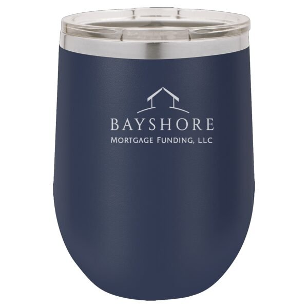 ltm861_blank_navy_blue_Silver_Logo 12 oz. Stainless Steel Stemless Wine Tumblers