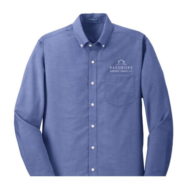 port_authority_s658_long_sleeve_oxford_shirts__navy_white Port Authority Men's SuperPro Oxford Shirt - S658