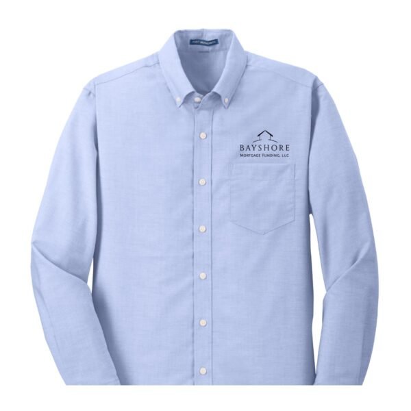 port_authority_s658_long_sleeve_oxford_shirts__oxford_blue_Black_logo Port Authority Men's SuperPro Oxford Shirt - S658