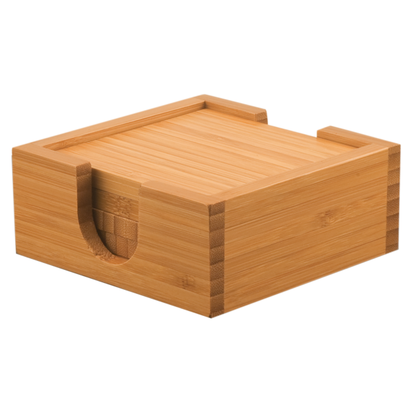4" x 4" Bamboo Square 4-Coaster Set with Holder