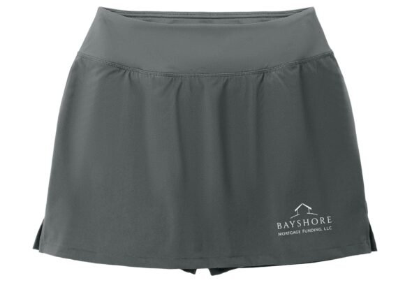 lst486_iron_grey_flat_front_bayshore_logo_for_printing___white__12_in_wide__white_logo Sport-Tek Women's Repeat Skort - LST486