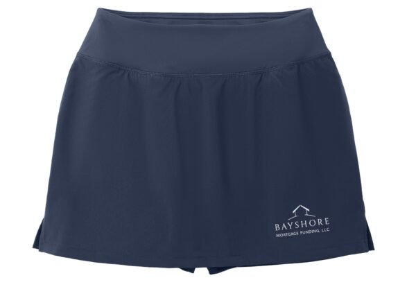 lst486_true_navy_flat_front_bayshore_logo_for_printing___white__12_in_wide__white_logo Sport-Tek Women's Repeat Skort - LST486